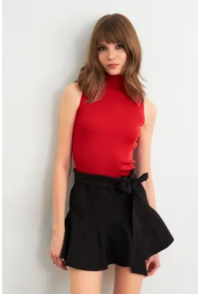 Kadın Kırmızı Triko Kolsuz Bluz YV305