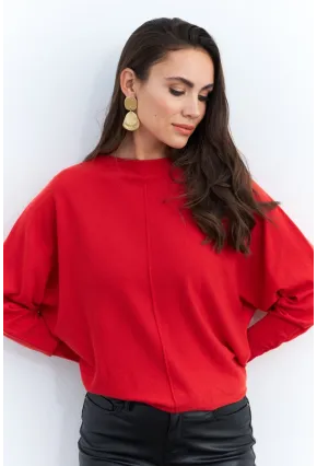 Kadın Kırmızı Yarasa Kol Kazak YİL558