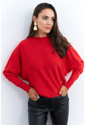 Kadın Kırmızı Yarasa Kol Kazak YİL558