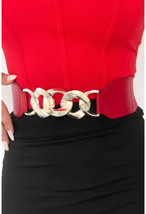 Kadın Kırmızı Zincirli Lastikli Kemer BE639