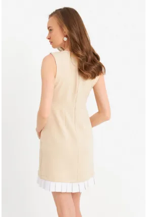 Kadın Krem Kontrast Pileli Mini Elbise FRY100