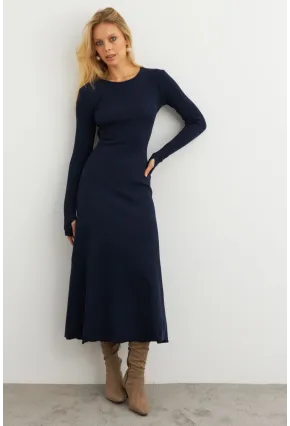 Kadın Lacivert Bağlamalı Kaşkorse Midi Elbise MFRY2268