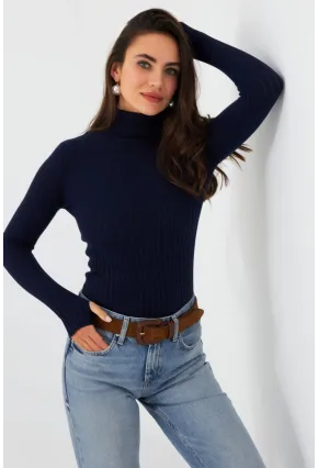 Kadın Lacivert Balıkçı Yaka Triko Bluz YV102-90