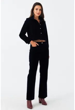 Kadın Lacivert Beli Lastikli Kadife Pantolon CAR1076