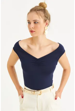 Kadın Lacivert Büzgülü Bluz EY3083