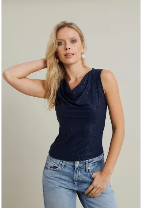Kadın Lacivert Degaje Yaka Kolsuz Bluz LPP1297