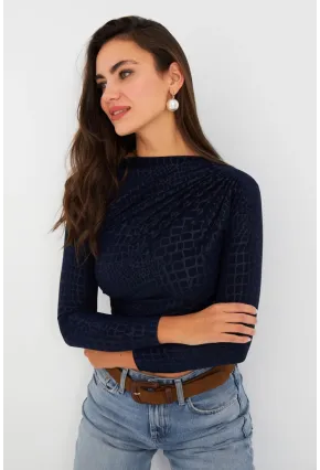 Kadın Lacivert Desenli Büzgülü Bluz LPP1279