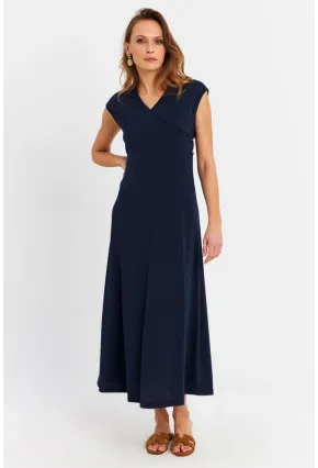 Kadın Lacivert Düğme Detaylı Kruvaze Midi Elbise MEY0011