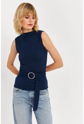 Kadın Lacivert Kemer Aksesuarlı Bluz TF67