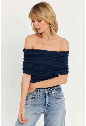 Kadın Lacivert Kolsuz Madonna Yaka Bluz TF51