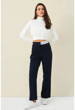 Kadın Lacivert Kontrast Bel Kumaşlı Pantolon ELA6078