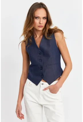 Kadın Lacivert Leopar Yelek TW21