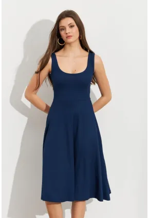 Kadın Lacivert Ön Arka U Çan Etekli Midi Elbise DMR470