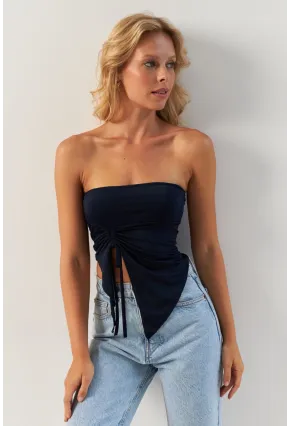 Kadın Lacivert Önü Büzgülü Crop Bluz MON138