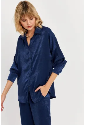 Kadın Lacivert Saten Gömlek MCAR1127