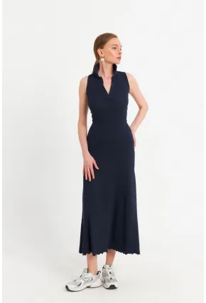 Kadın Lacivert Sırt Bağlamalı Midi Elbise MFRY2271-90