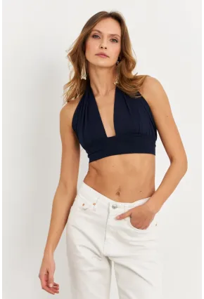 Kadın Lacivert Sırt Ve Boyun Bağlamalı Bluz EY1472