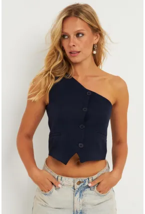 Kadın Lacivert Tek Omuz Astarlı Yelek TW60140