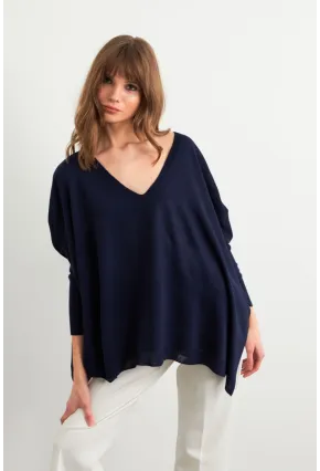 Kadın Lacivert V Yaka Salaş Bluz YV304