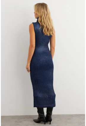 Kadın Lacivert Varaklı Balıkçı Maxi Elbise RM599
