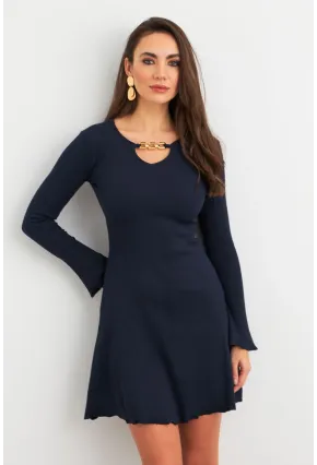 Kadın Lacivert Yakası Aksesuarlı Mini Elbise FRY2267