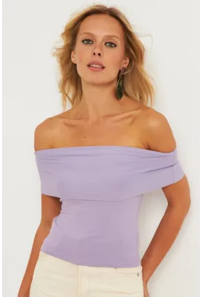 Kadın Lila Madonna Yaka Bluz CY340