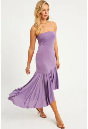 Kadın Lila Straplez Asimetrik Midi Elbise DMR337