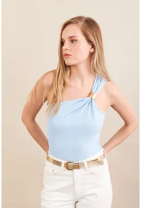 Kadın Mavi Asimetrik Aksesuarlı Bluz FRY2311