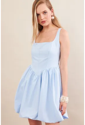 Kadın Mavi Askılı Mini Balon Elbise ERL105