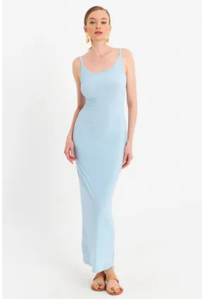 Kadın Mavi Ayarlanabilir Askılı Maxi Elbise MEN2004