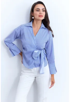 Kadın Mavi Bağlamalı Gömlek KED171