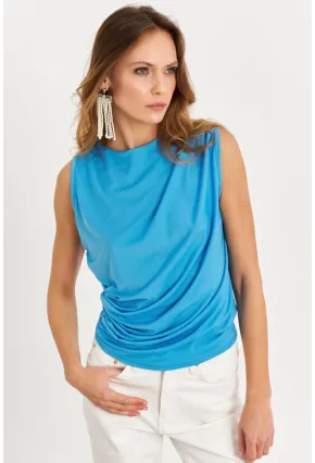 Kadın Mavi Büzgülü Bluz YZ625