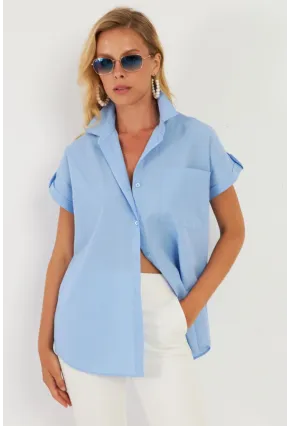 Kadın Mavi Cepli Gömlek ZER410