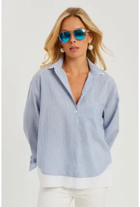 Kadın Mavi Çizgili Gömlek SF2551