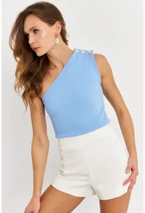 Kadın Mavi Düğme Detaylı Kaşkorse Bluz EY2711