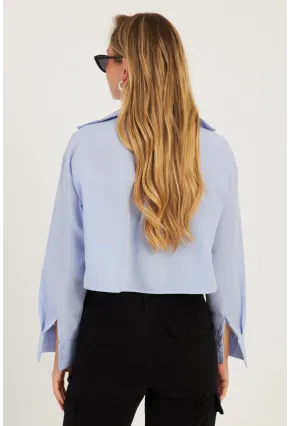 Kadın Mavi Fermuarlı Kısa Gömlek SF2541