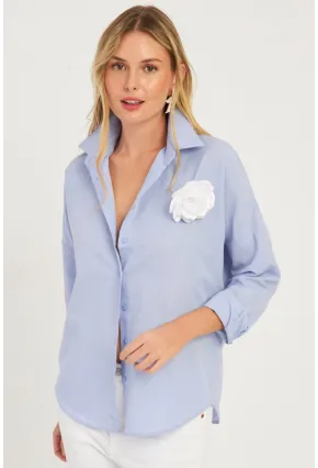 Kadın Mavi Gül Aksesuarlı Gömlek SF2540