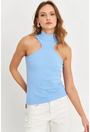 Kadın Mavi Halter Yaka Kaşkorse Bluz EY1454