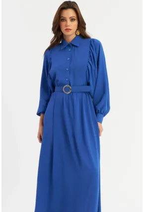 Kadın Mavi Kemerli Maxi Elbise MASF15