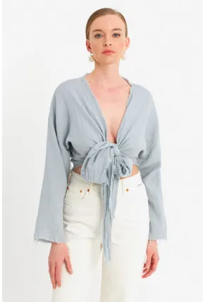 Kadın Mavi Müslin Crop Bluz PC20700