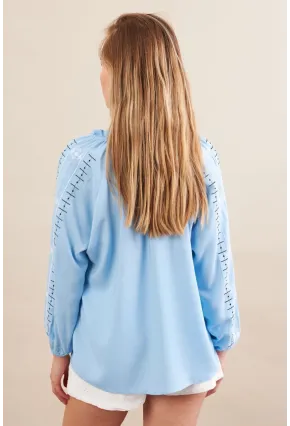 Kadın Mavi Nakışlı Bluz MPC1344