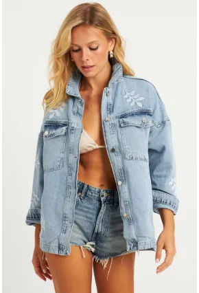 Kadın Mavi Nakışlı Denim Ceket İS248
