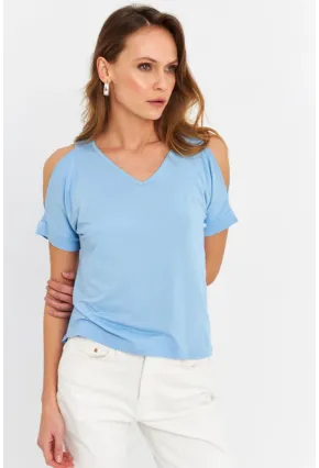 Kadın Mavi Omuzları Açık Bluz BR1329