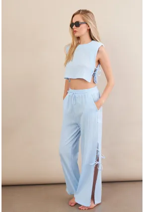 Kadın Mavi Omuzları Vatkalı Alt Üst Takım KED002