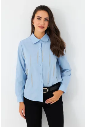 Kadın Mavi Taşlı Gömlek MZER412