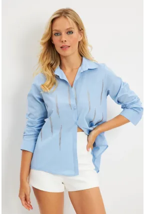 Kadın Mavi Taşlı Gömlek ZER404
