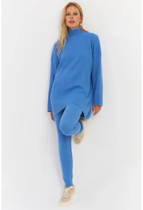 Kadın Mavi Triko Alt Üst Takım NUV9
