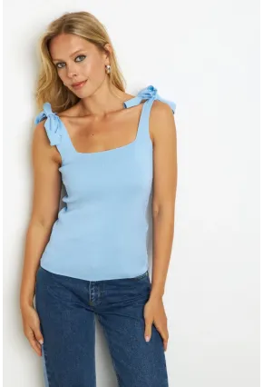 Kadın Mavi Triko Bluz YV236