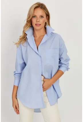 Kadın Mavi Uzun Basic Gömlek SF2535