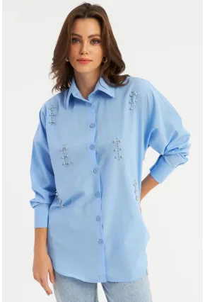Kadın Mavi Zımbalı Gömlek MASF1